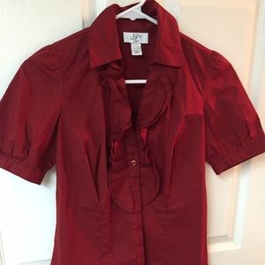 Red Ann Taylor Petite cotton blouse with ruffle