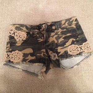 Camo shorts, lightly worn from mudd