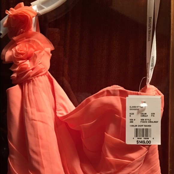 Long coral bridesmaid dress