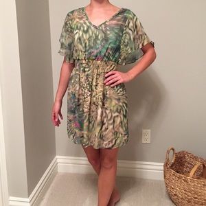 Summer dress, green and pink pattern