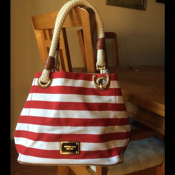 Michael Kors Marina Red/White Stripes Canvas Bag