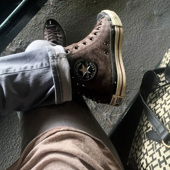 Converse Shoes - Converse Velvet Studs Gray Velvet sz 8.5, SO CUTE