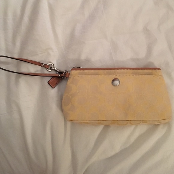 Pale Yellow Genuine Signature Coach Wristlet
