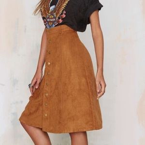Suede button down skirt