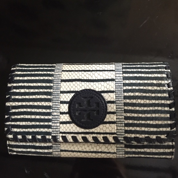 Rare Tory Burch Blue/White Stripe Snakeskin Wallet