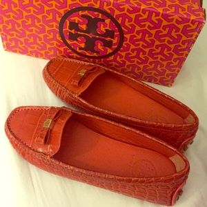 Tory Burch orange loafers!