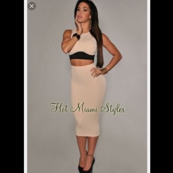 Hot miami styles black and creme two piece set