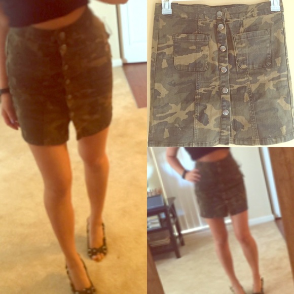 orange camo denim skirt