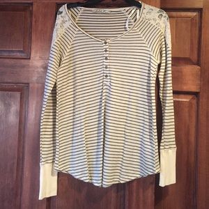 Cream and black stripped long sleeve with lace