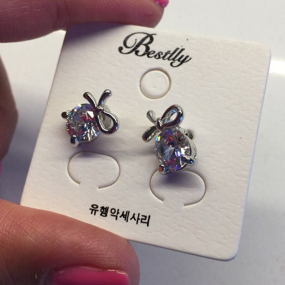 NWT CZ Diamond Studs with Bow