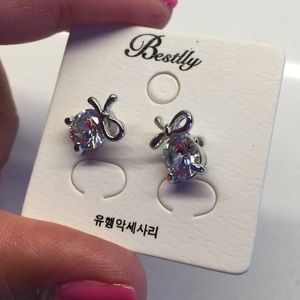 NWT CZ Diamond Studs with Bow