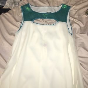 White and teal sparkly tank top