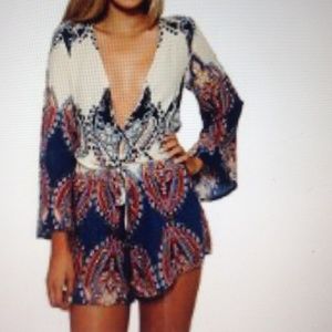 Multicolored Beach  Deep V neck casual romper.