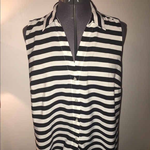 Ann Taylor Stripe Button Down Tank w/Tie - Picture 1 of 4