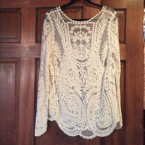 See through cream lace long sleeve - Picture 1 of 2
