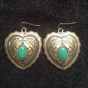 Western Heart dangle earrings with teal stone