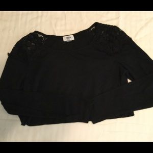 Long Sleeved T Shirt with Lace Shoulder Detail