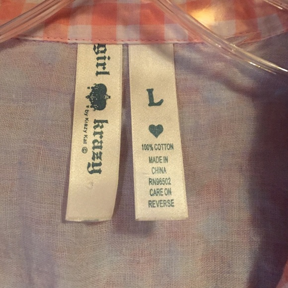 Coral and white plaid long sleeve - Picture 2 of 2