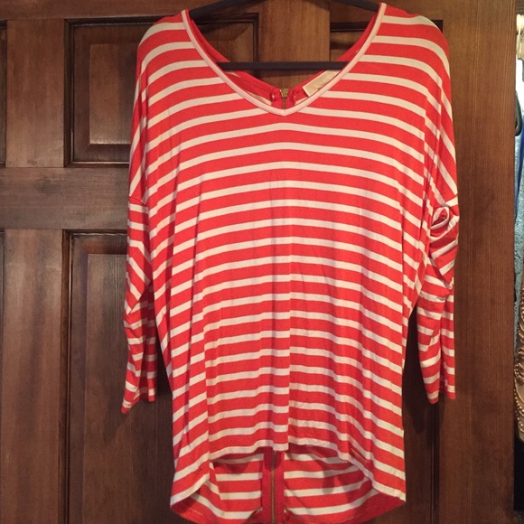 Coral and white stripped 1/3 sleeves - Picture 1 of 3