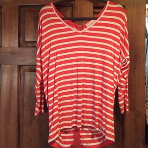 Coral and white stripped 1/3 sleeves