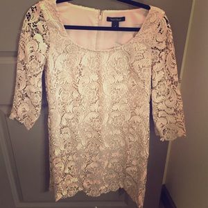 White House Black Market Gold Lace Shift Dress