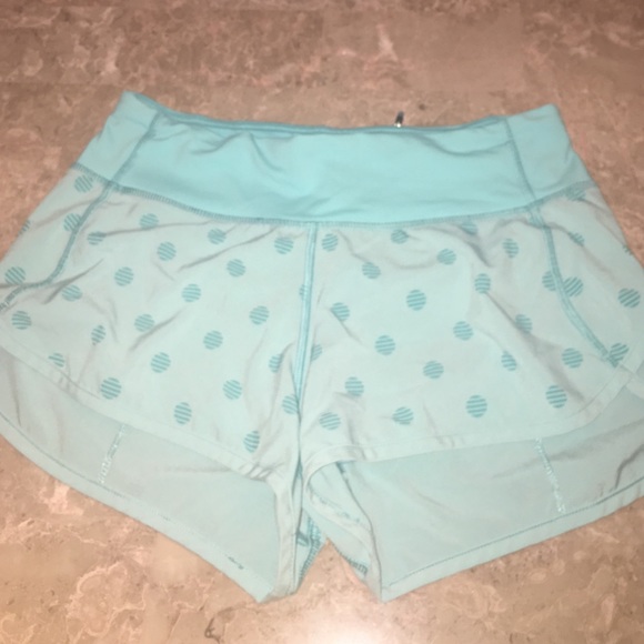 Baby blue with polka dots Lululemon Speed Shorts