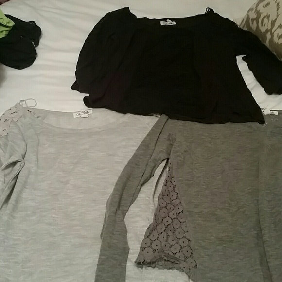 3 knit shirts lace detail, long sleeves