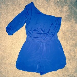BEBE One Shoulder Blue Romper