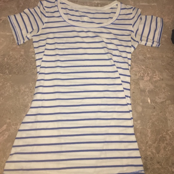 Blue and white stripped Lululemon short sleeve top