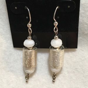 STERLING SILVER WHITE CZECH GLASS BEAD EARRINGS