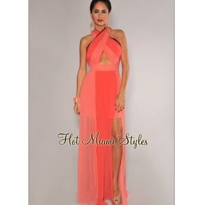 Coral Ombré Maxi Dress Hot Miami Styles