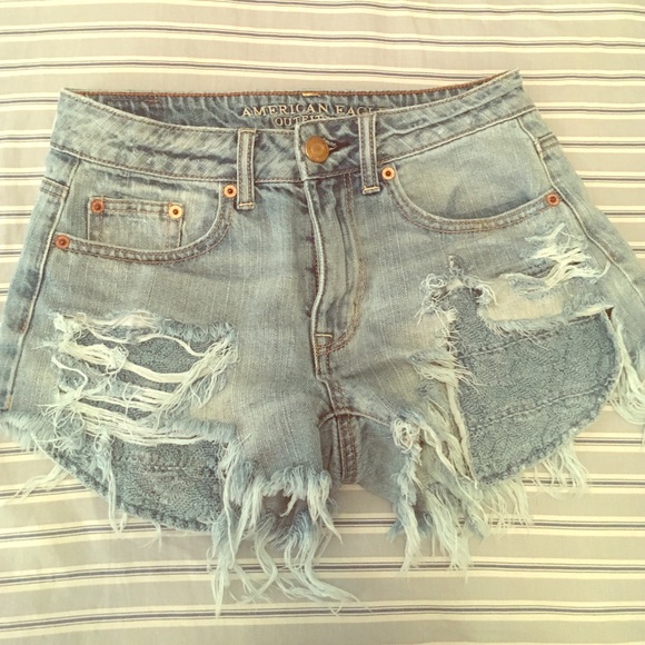 Extremely Distressed AE Jean Shorts