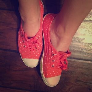 Coral White Polka Dot Sneakers