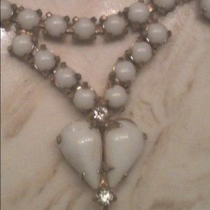 Stunning vintage milk glass/rhinestone necklace