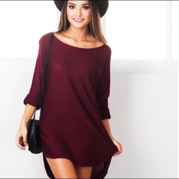 Lalea Tops - Wine Cotton 3/4 Sleeve Tunic, Wardrobe Must-Have!