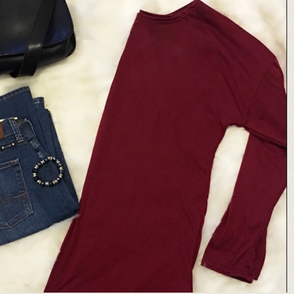 Wine Cotton 3/4 Sleeve Tunic, Wardrobe Must-Have! - Picture 2 of 3