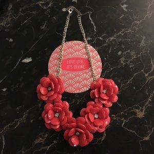 Geometric red rose statement necklace / gold chain