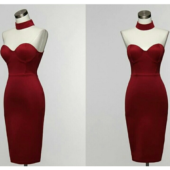 Burgundy Midi Collar Dress