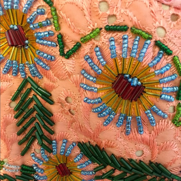 Boho Chic Embroidered Beaded Tote w/ Wooden Handle - Picture 2 of 4