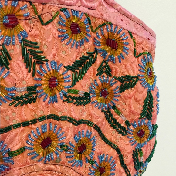 Boho Chic Embroidered Beaded Tote w/ Wooden Handle - Picture 4 of 4