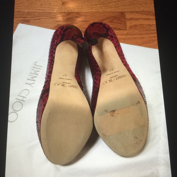 Jimmy Choo Dark Pink Python Peep-toed Pumps 37 - Picture 3 of 4