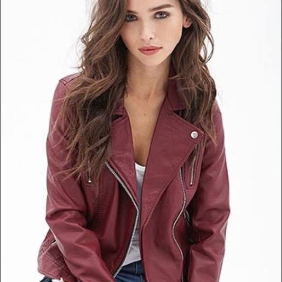 maroon faux leather jacket