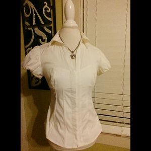 White Ribbed Hook Front Blouse