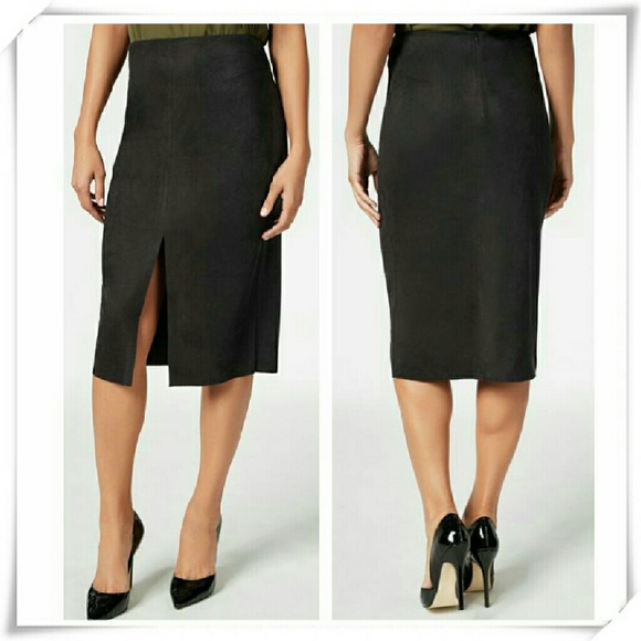 JustFab Dresses & Skirts - Faux Suede Straight Midi Skirt With Slit, In Black