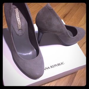 Gray suede pumps