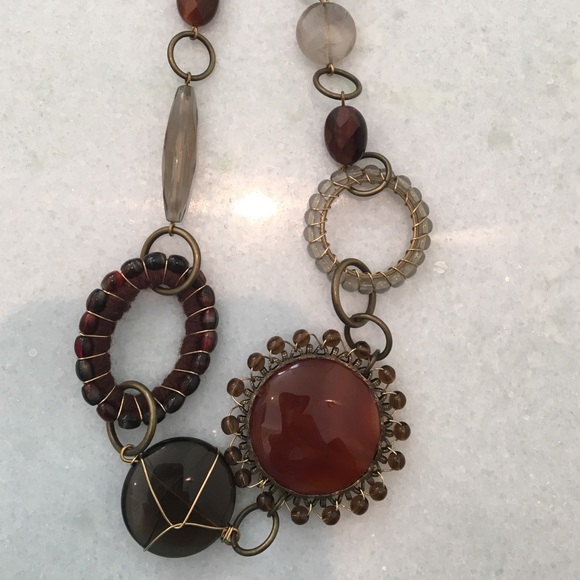 Vintage Earthtone Stone and Beaded Necklace - Picture 2 of 4