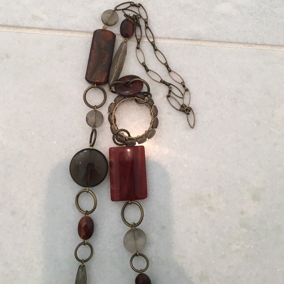 Vintage Earthtone Stone and Beaded Necklace - Picture 3 of 4