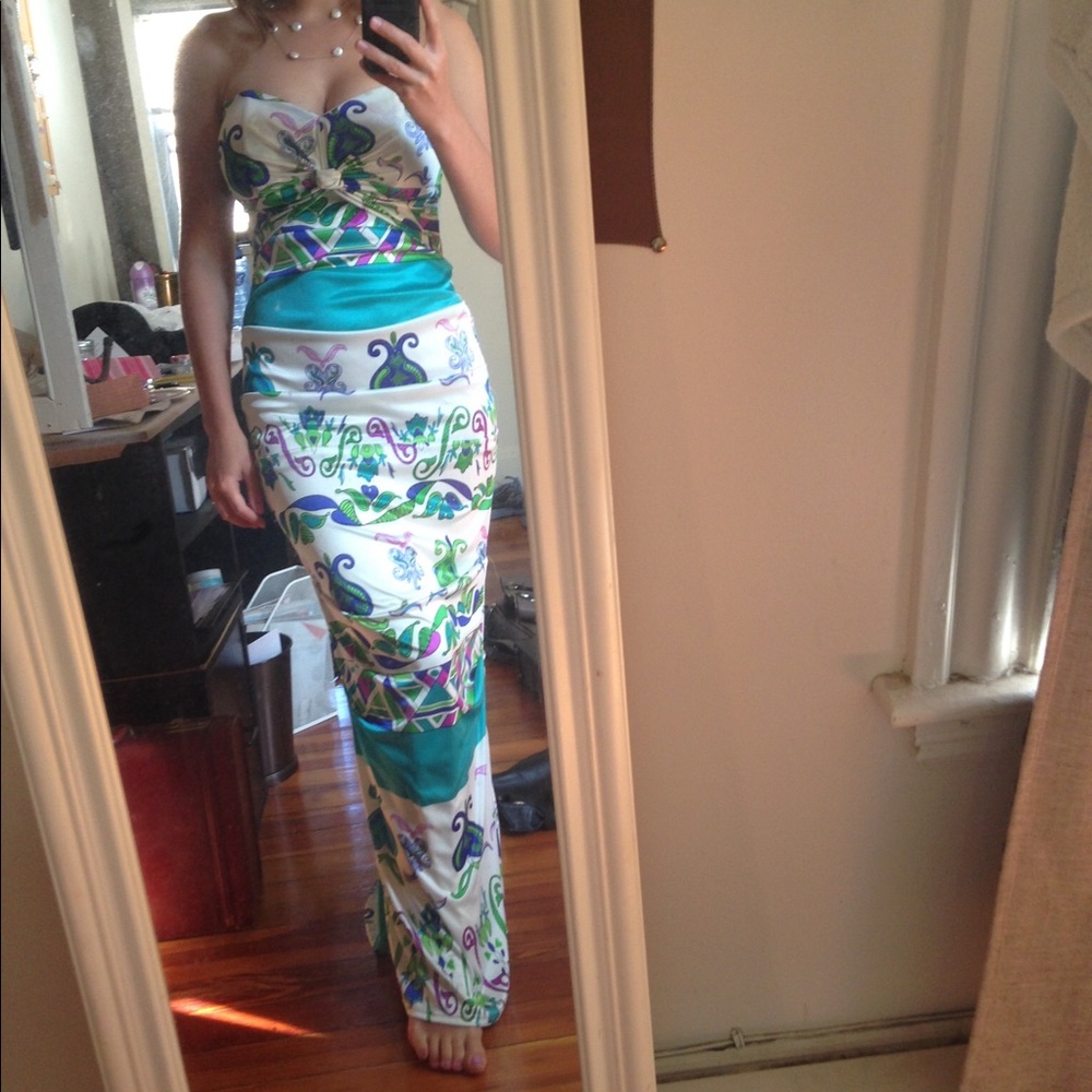 Paisley Satin Strapless Dress — STUNNING