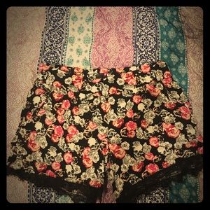 Skull and flowers shorts from hot topic