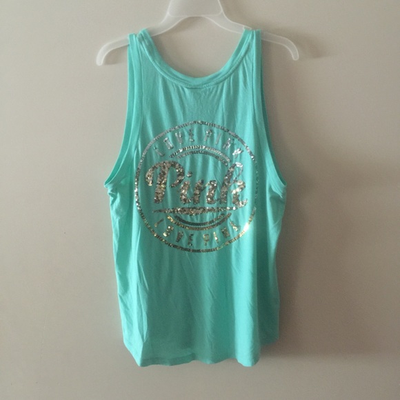 PINK mint green bling muscle tank. Gold & silver!